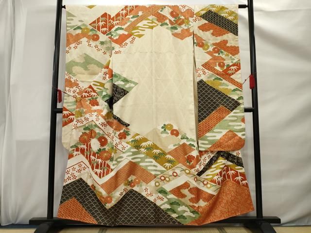 平和屋着物○訪問着 駒刺繍 地紙吉祥花文 金彩 正絹 逸品