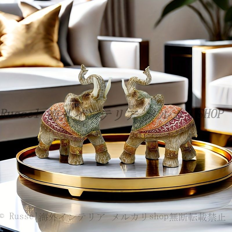 オブジェ 象 2頭セット カラフル ヴィンテージ調 おしゃれ かわいい