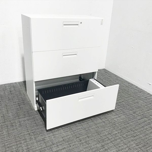 スチール製 3段ラテラルキャビネット ホワイト ラテラルキャビネットスチール 3段 エディア シングルベース型 コクヨ