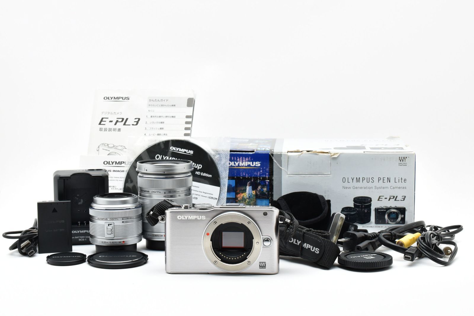 特上 S数619回 オリンパス OLYMPUS PEN Lite E-PL3 ダブルズームレンズ M.Zuiko 14-42mm F3.5-5.6 40-150mm F4-5.6 A0583