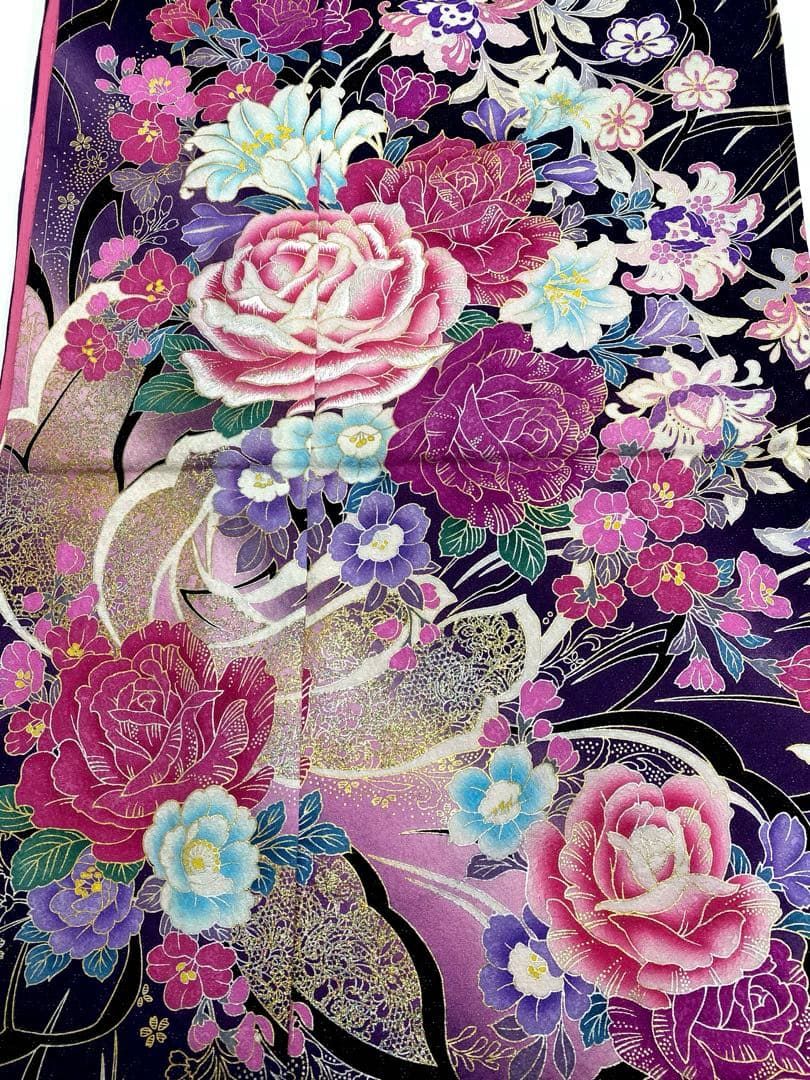振袖 仮絵羽 舞台衣装 金彩 銀彩 銀通し ラメ刺繍 正絹 未仕立て品 八 