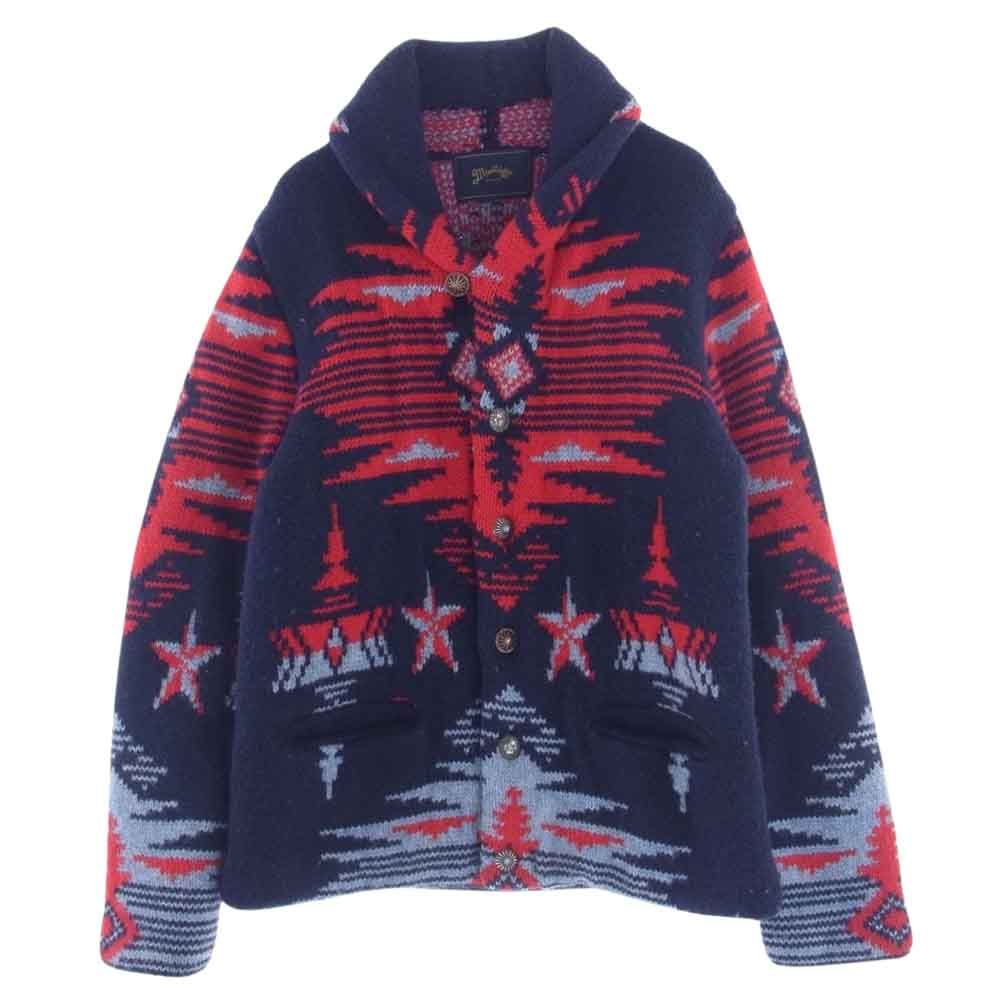 MARBLES マーブルズ カーディガン MKN-A1701 Shawl Coller Native Pattern Knit ショールカラー ネイティブ パターン ニット コンチョボタン マルチカラー系 S【中古】