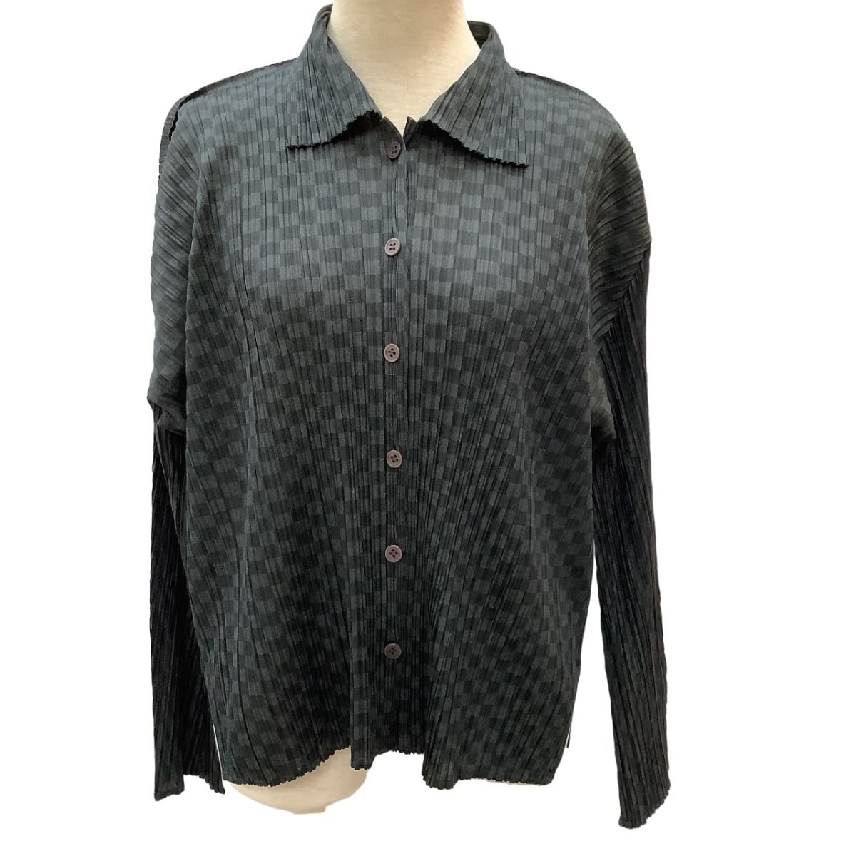 ISSEY MIYAKE イッセイミヤケ PLEATS PLEASE シャツ チェック SIZE 3 PP31-JJ962 グレー やや傷や汚れあり ♪♪ISSEY MIYAKE イッセイミヤケ PLEATS PLEASE シャツ