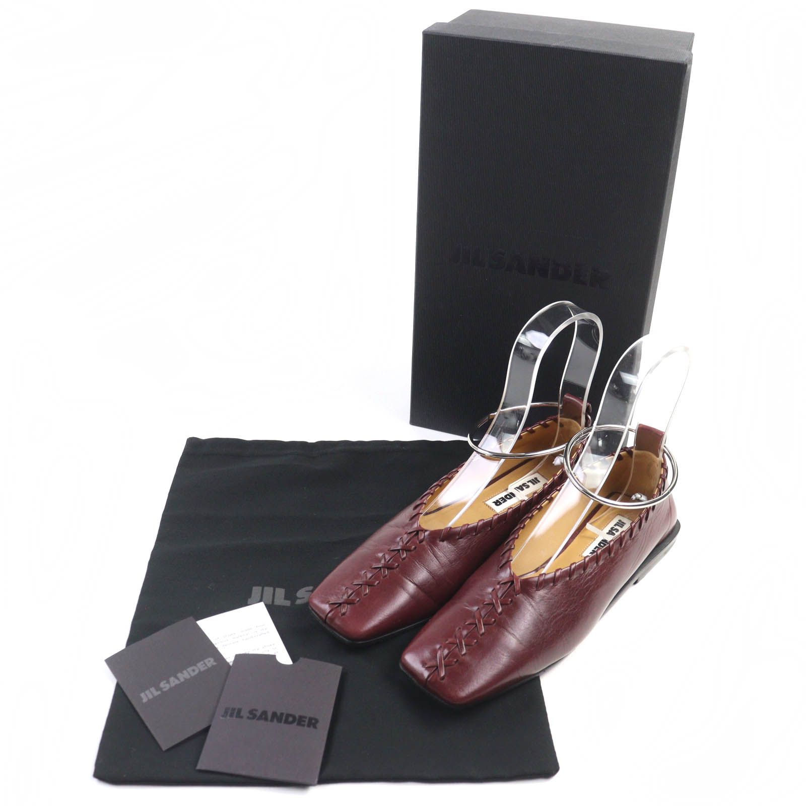 JIL SANDER ジルサンダー JS30217A OAS8W4 レザー アンクルリング付 スクエアトゥ ドレスシューズ ボルドー 35 箱 保存袋付き イタリア製 レディース