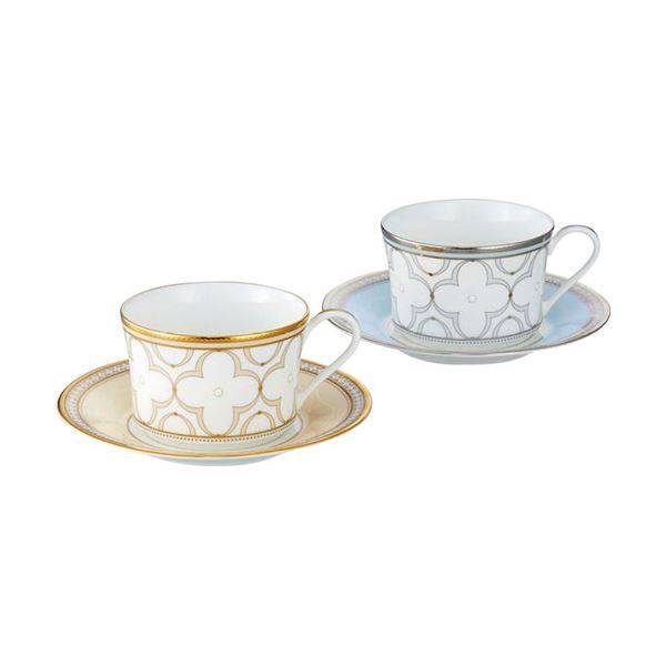 ノリタケ トレフォリオゴールド-プラチナ ティー コーヒー碗皿ペアセット 色変り カップφ9.1×6cm ソーサーφ15.1×2cm C6091607