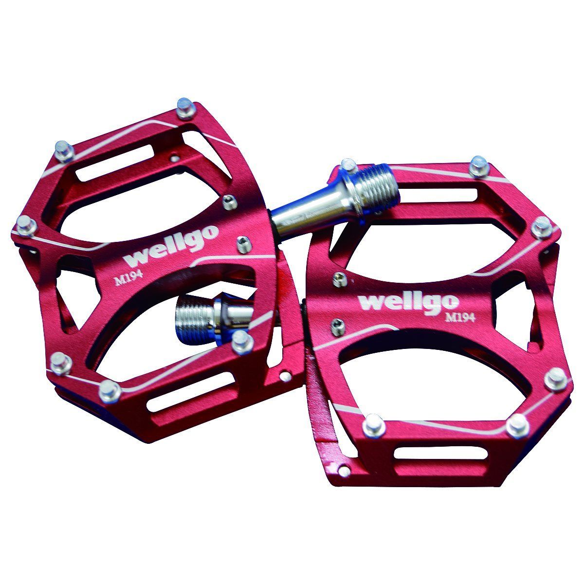 WELLGO ウェルゴ アルミペダル ピン付 CNC 薄型 レッド 260 g ロード ATB MTB M 194