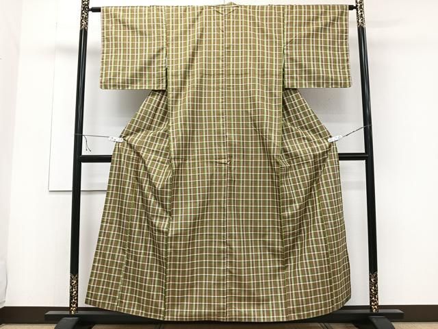 平和屋着物●極上　本場縞大島紬　格子　川野織物　証紙付き　ロング丈　正絹　逸品　AAAY8968ph 平和屋着物○極上 本場縞大島紬 格子 川野織物 証紙付き ロング丈 正絹