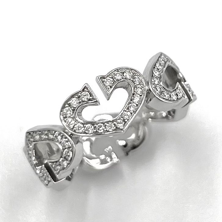 カルティエ Cハート オールダイヤ リング K18 750 WG #56 16号 指輪