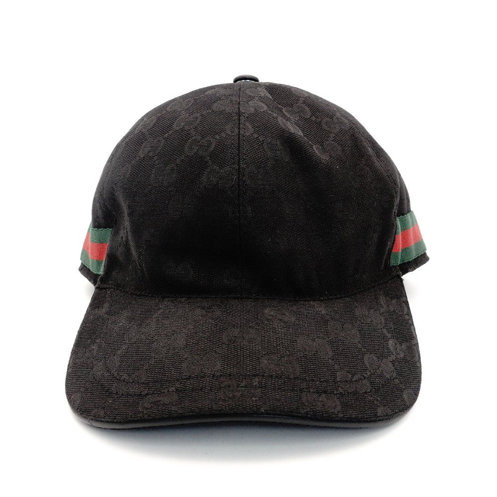 グッチ GUCCI ベースボールキャップ 帽子 ブラック シェリーライン キャンバス サイズ L 59cm メンズ レディース 黒 7-10-074