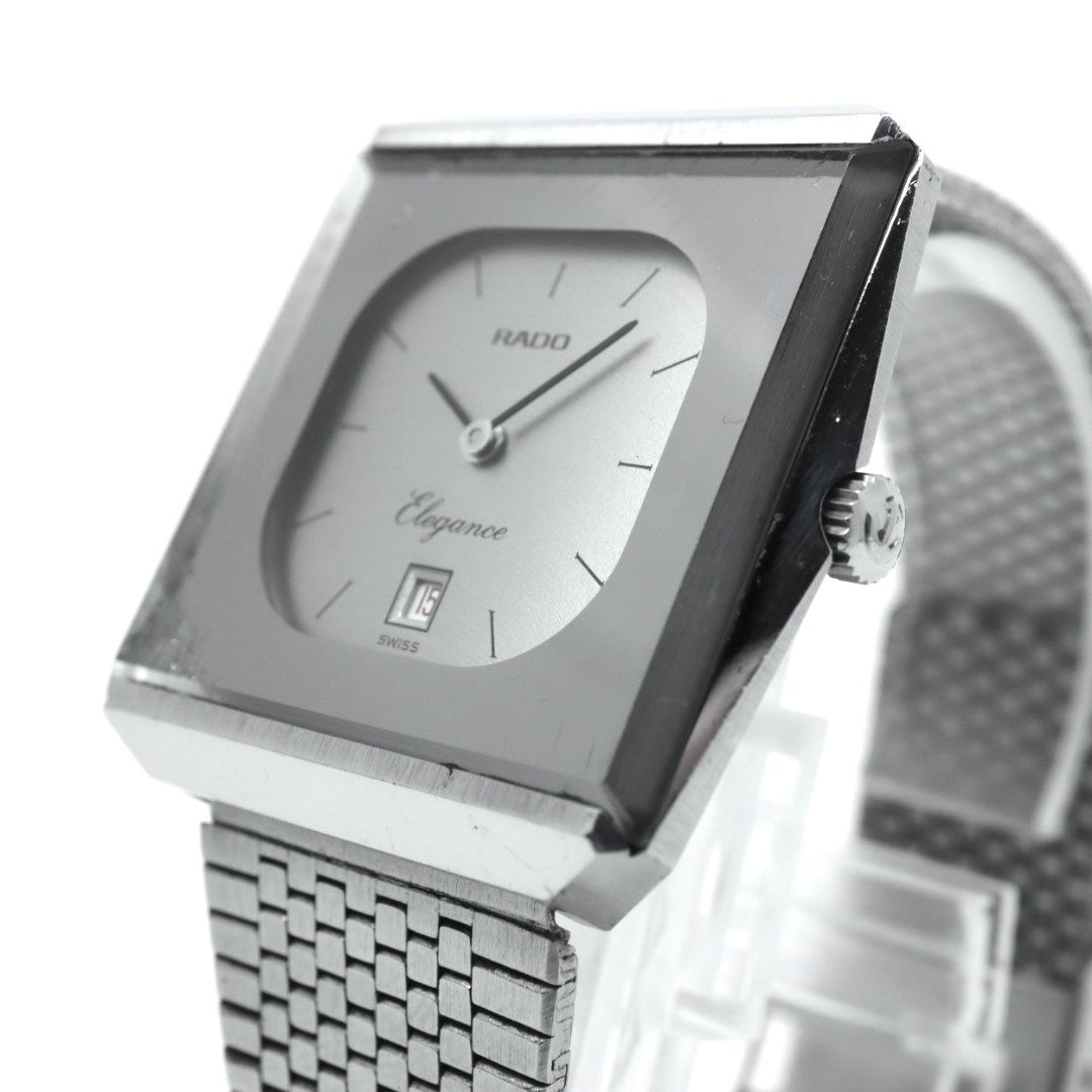 稼働品 RADO Elegance ラドー エレガンス 腕時計 自動巻き シルバー文字盤 スクエア デイト表示 メンズ レディース ユニセックス ヴィンテージ アナログ ドレスウォッチ アンティーク クラシック メッシュブレス G4