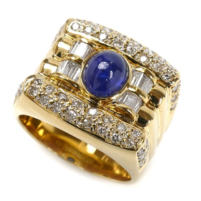 K18YG イエローゴールド リング 指輪 サファイア2.17ct ダイヤモンド1.14ct 20号 18.2g メンズ