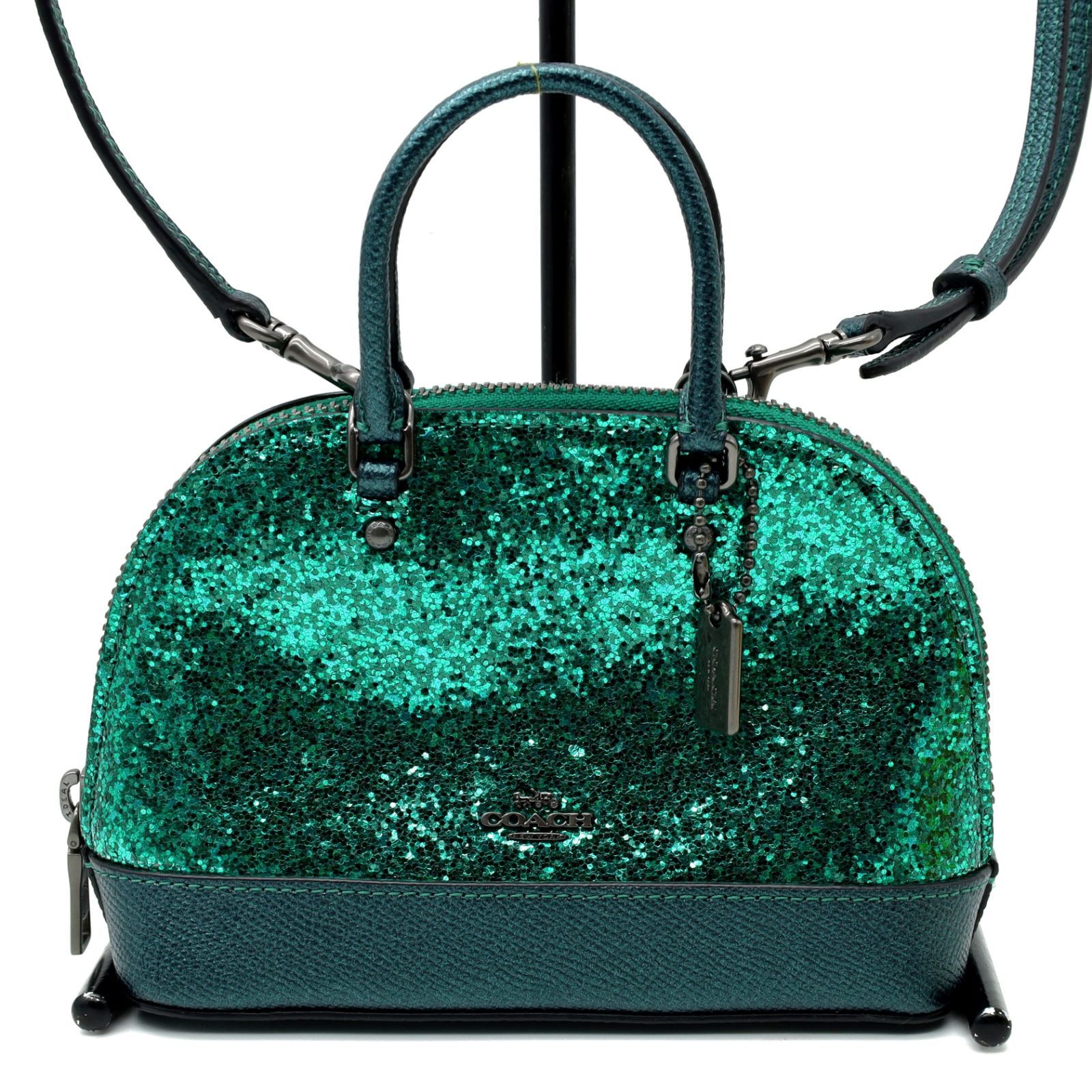 新品未使用 COACH コーチ レディース ショルダーバッグ ハンドバッグ ミニ シエラ サッチェル ラメ レザー ハンドバッグ F39497 グリーン