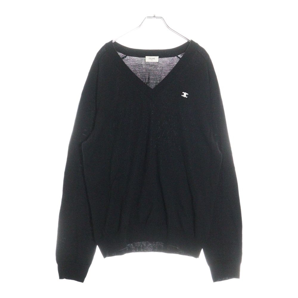 CELINE (セリーヌ) ロゴ刺繍 Vネック ニットカーディガン ブラック  