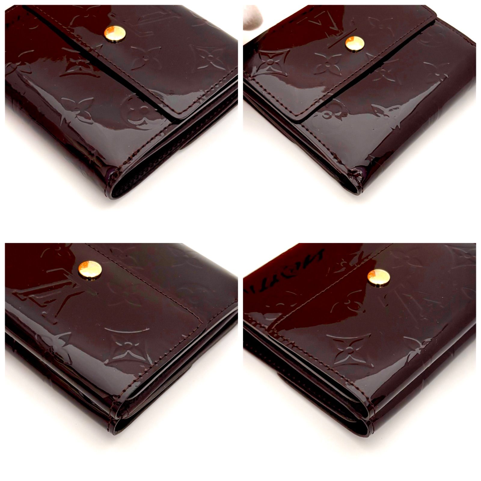 ルイヴィトン 三つ折り財布 エリーズ モノグラムヴェルニ アマラント W