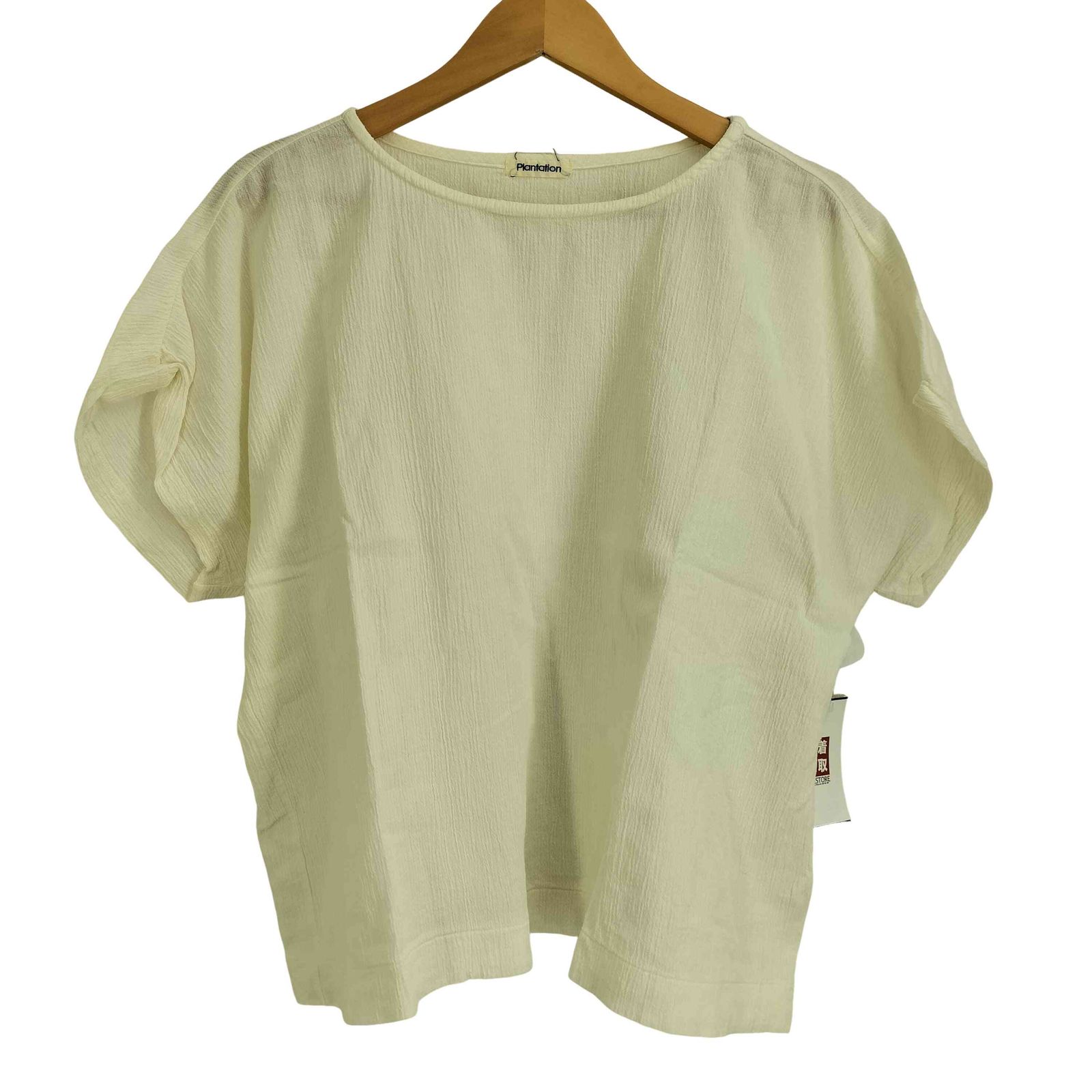 プランテーション Plantation コットン100 シワ加工 半袖ブラウス 