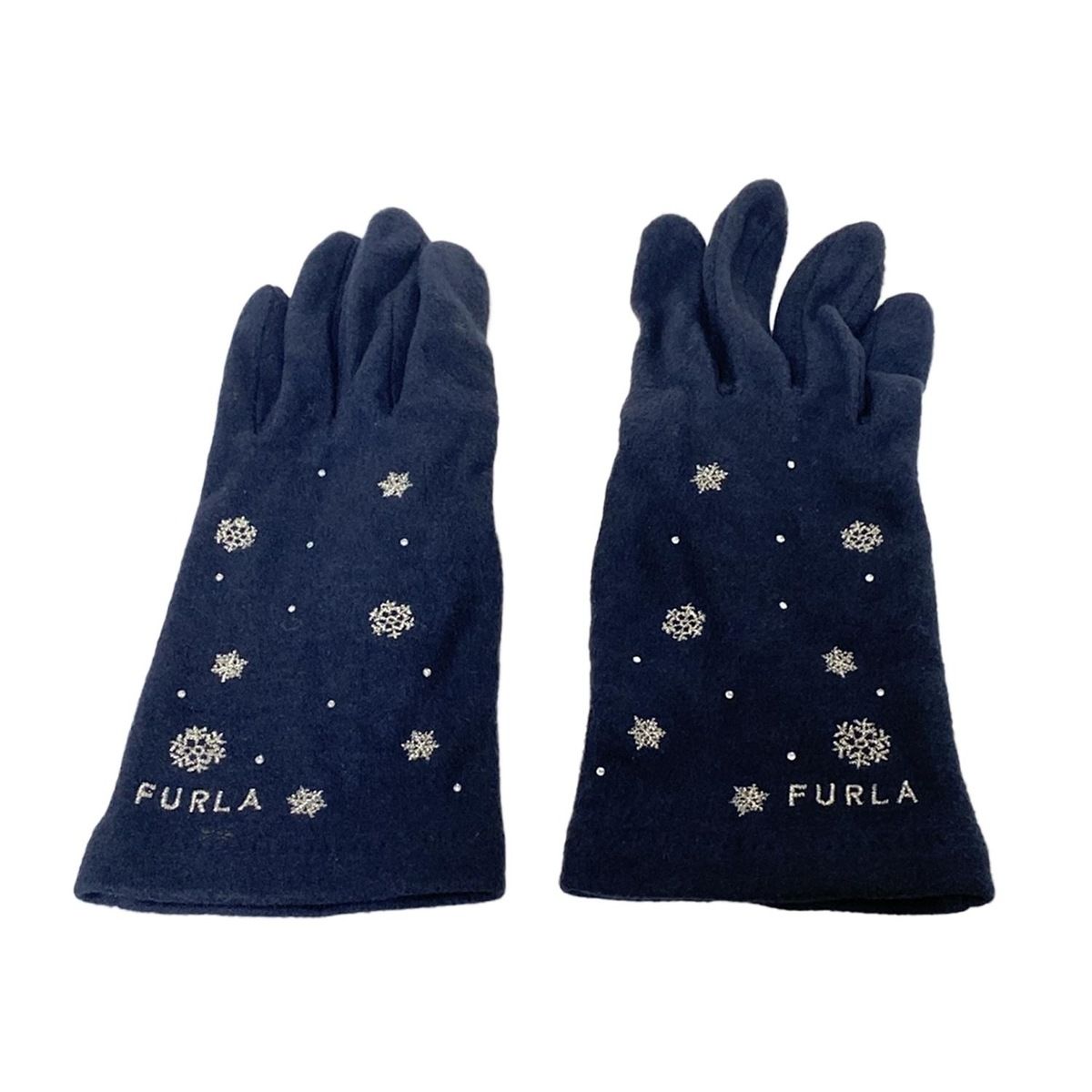 FURLA(フルラ) 手袋 レディース美品 - ダークネイビー×シルバー