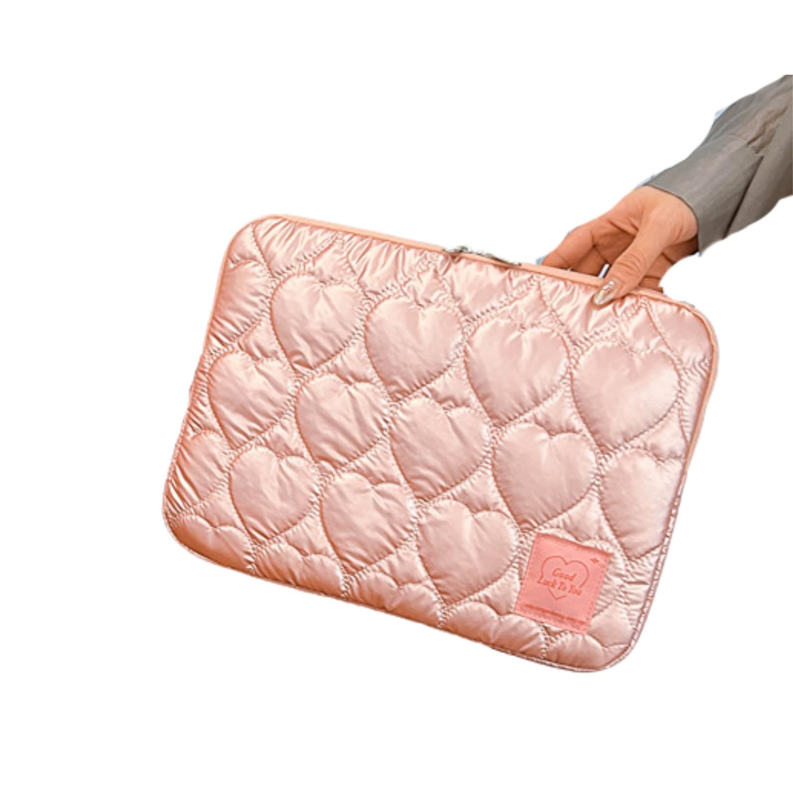 Sunny Glow パソコンケース ハート柄 韓国風デザイン タブレット ノートPC iPad 収納対応 レディース おしゃれ (13インチ、ピンク) 