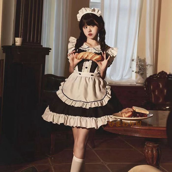 チェック メイド服 セット Malymoon メイド服 6点セット グレー