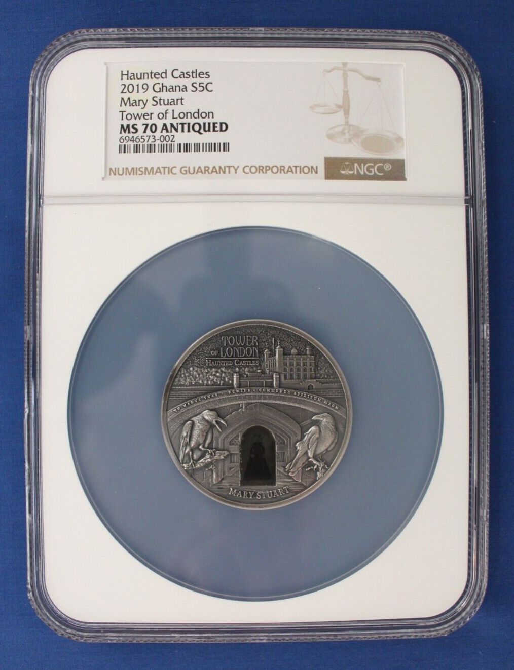 2019 Ghana 2oz Silver coin Haunted Castles - Mary Stuart NGC Graded MS70