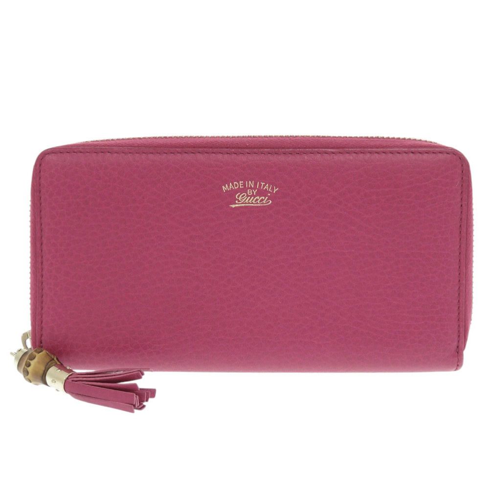 グッチ バンブー 307984 レザー マゼンタ ラウンドファスナー 長財布 1329 GUCCI