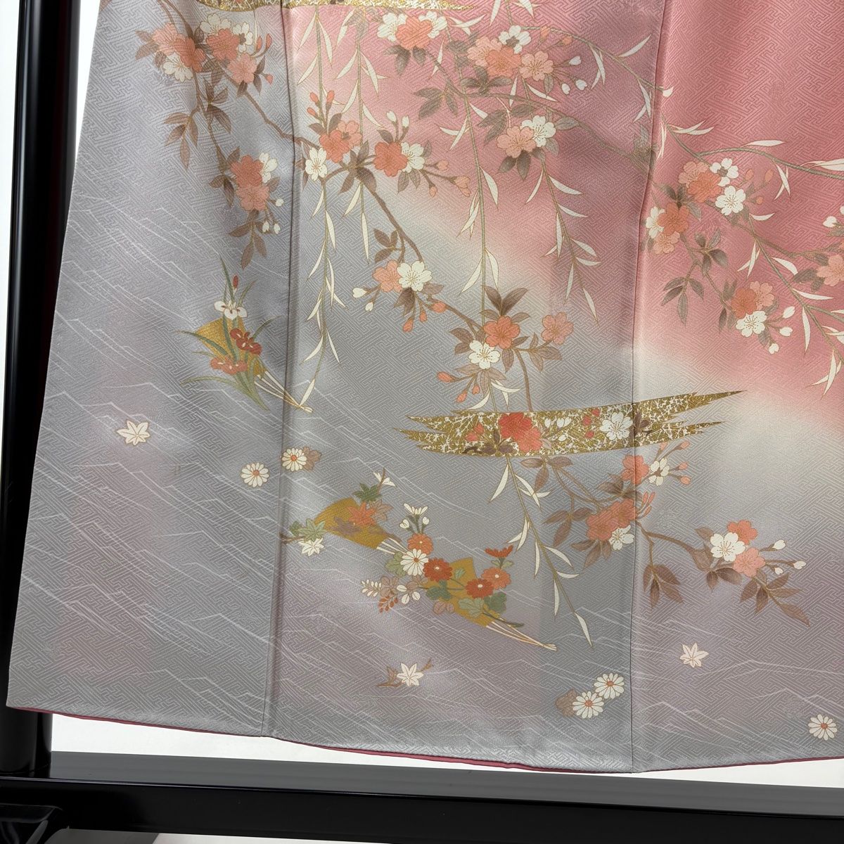 訪問着 身丈154.5cm 裄丈63cm S 袷 枝垂れ桜 霞 刺繍 金彩