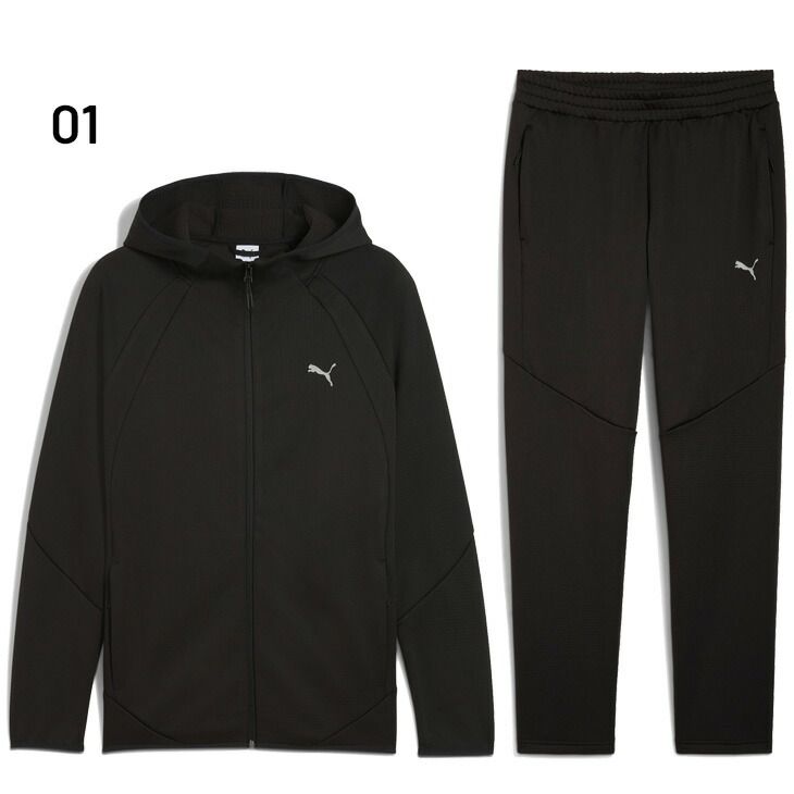 プーマ メンズ 上下セット PUMA EVOSTRIPE ウォーム 長袖パーカー ロングパンツ 裏起毛 セットアップ 男性 スリム スポーツウェア 上下組 フルジップフーディ 長ズボン スウェット ジャージ ランニング 運動 691116-691117