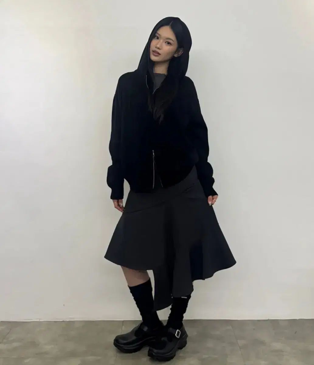 ミセキソウル Logo knit hoodie zip ー up BLACK ジップアップニット