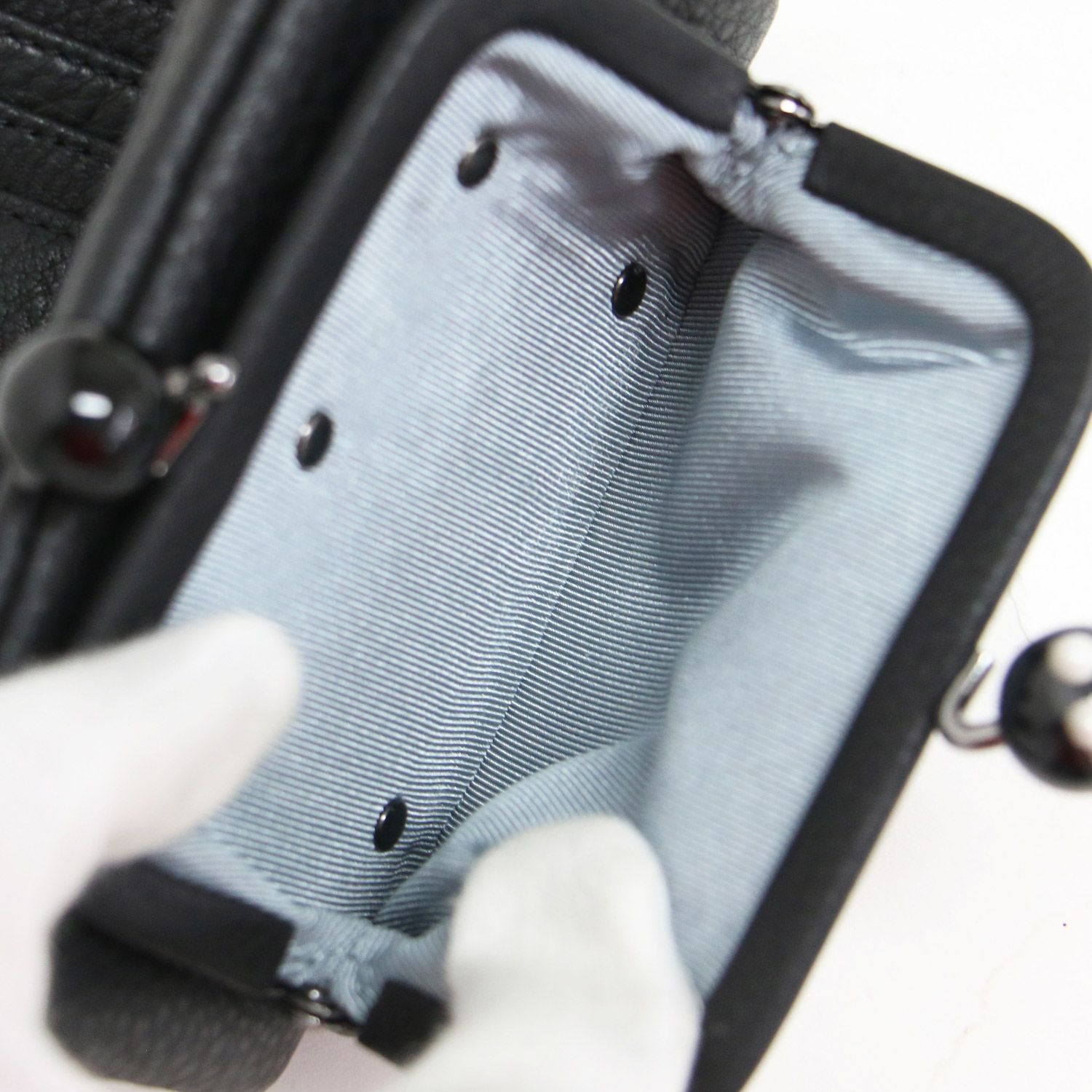 美品 ear PAPILLONNER がま口 折り財布 牛革 ブラック