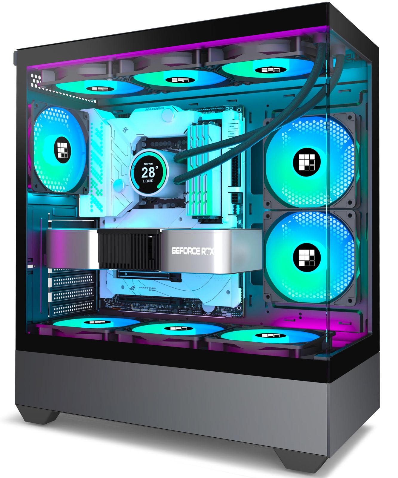 FOIFKIN PCケース - プリインストール6 PWM ARGBファン ATXミッドタワーゲーミングケース F1 ブラック F1
