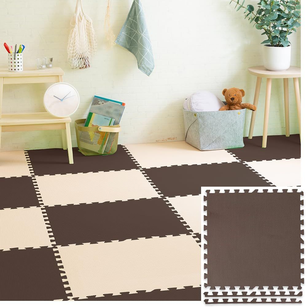 【在庫処分】PEJTM-601 赤ちゃん ペット 傷防止 ブラウン 防音 カラーマット 60×60 10mm 60cm 大判 4枚セット ジョイントマット アイリスプラザ