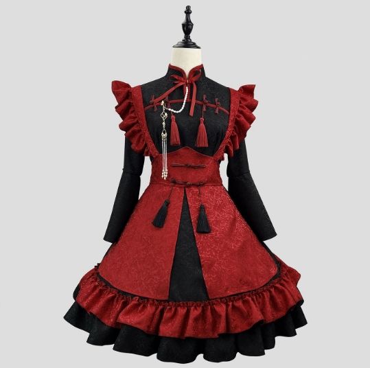 メイド服 中華風 浮彫 ロリータワンピース コスプレ 大きいサイ
