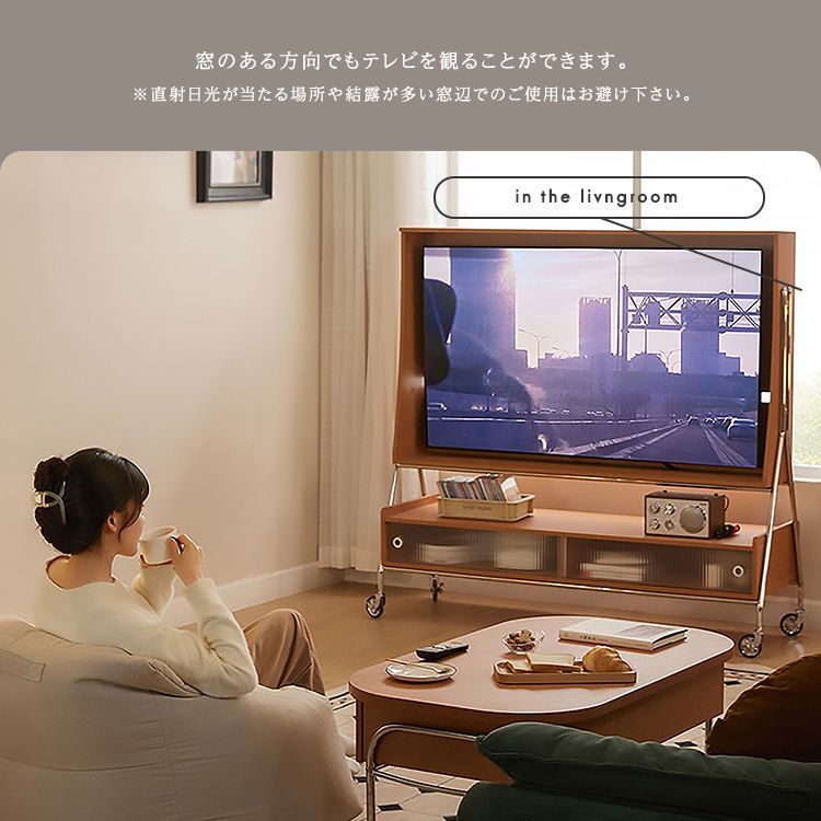 ナチュラル×ステンレス 収納付きテレビ台