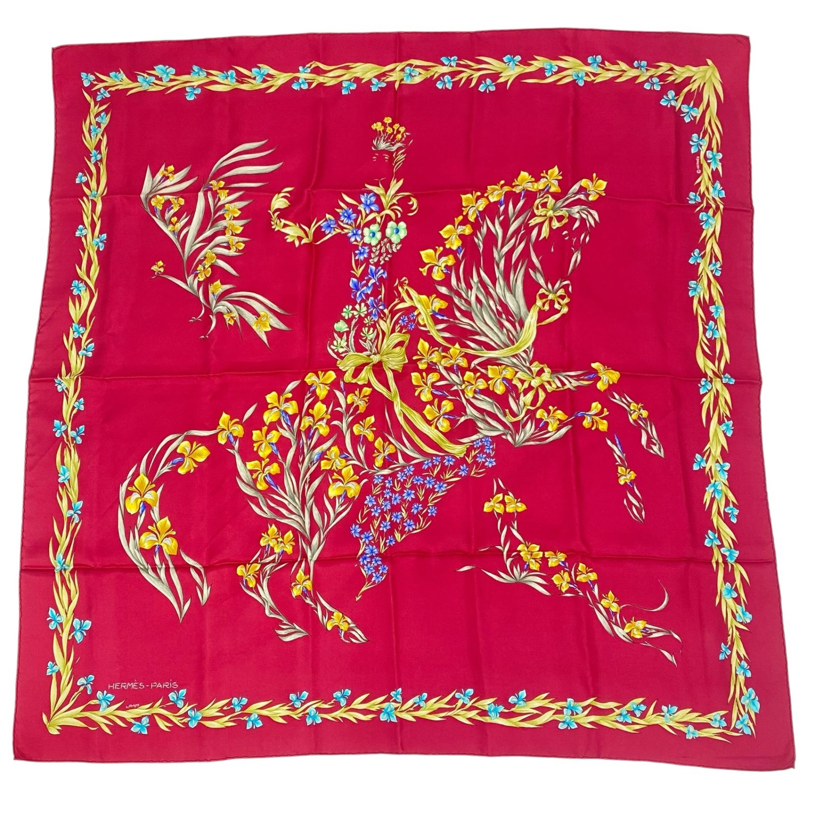 美品 HERMES エルメス カレ90 スカーフ シルク H.d'Origny 花