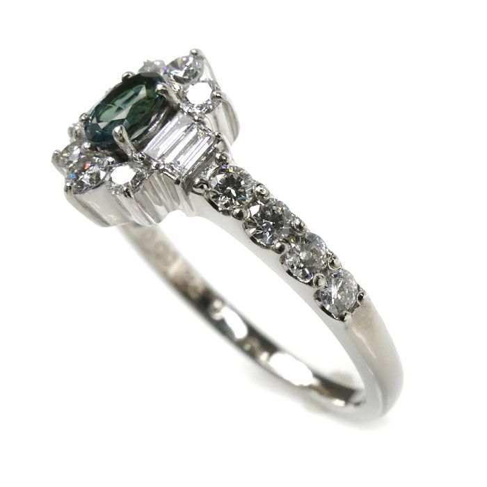 Pt900プラチナ リング 指輪 ダイヤモンド0.50ct アレキサンドライト0.24ct 10号 3.4g レディース