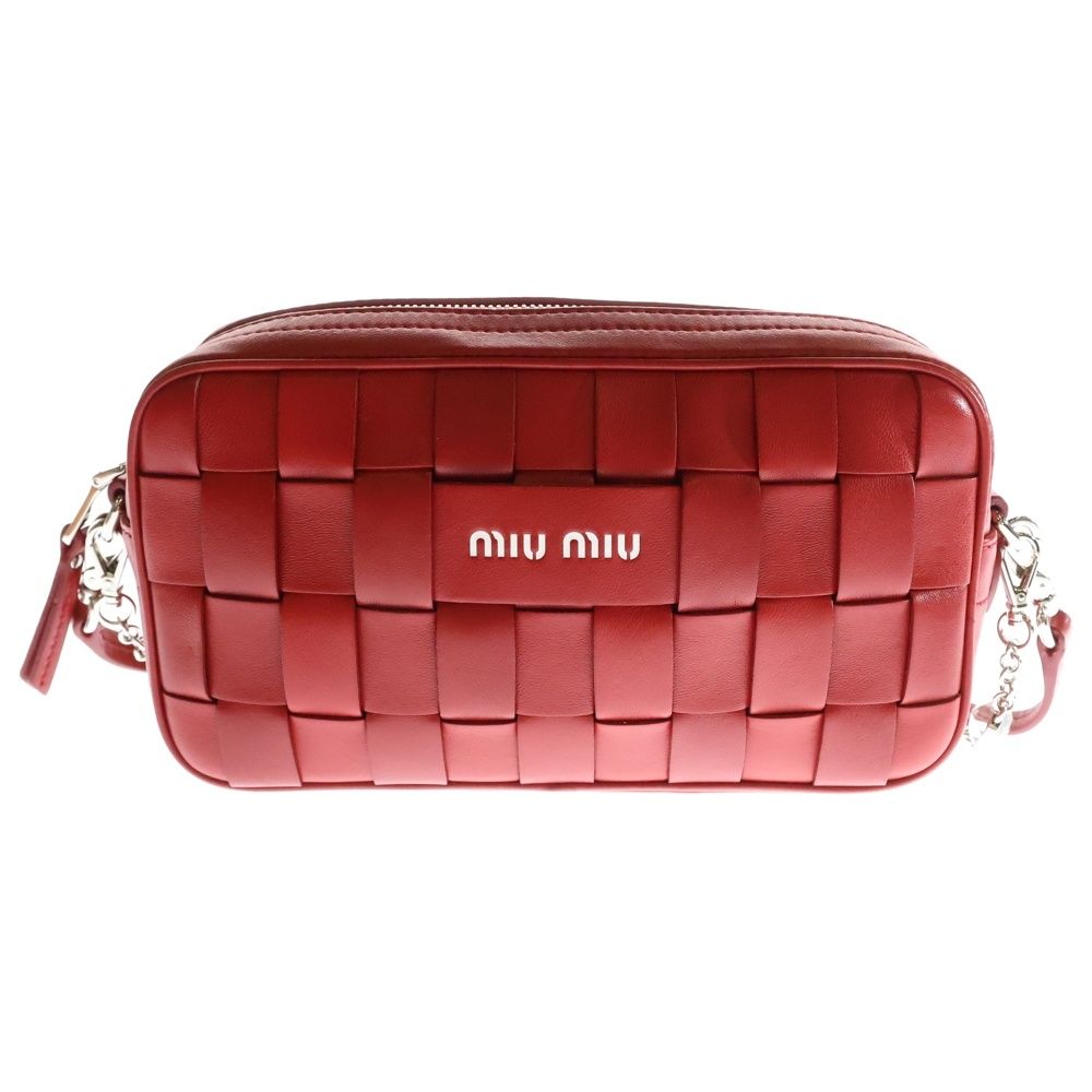 miu miu バッグ miumiu (ミュウミュウ) ナッパクリスタル ロゴ レザーチェーン