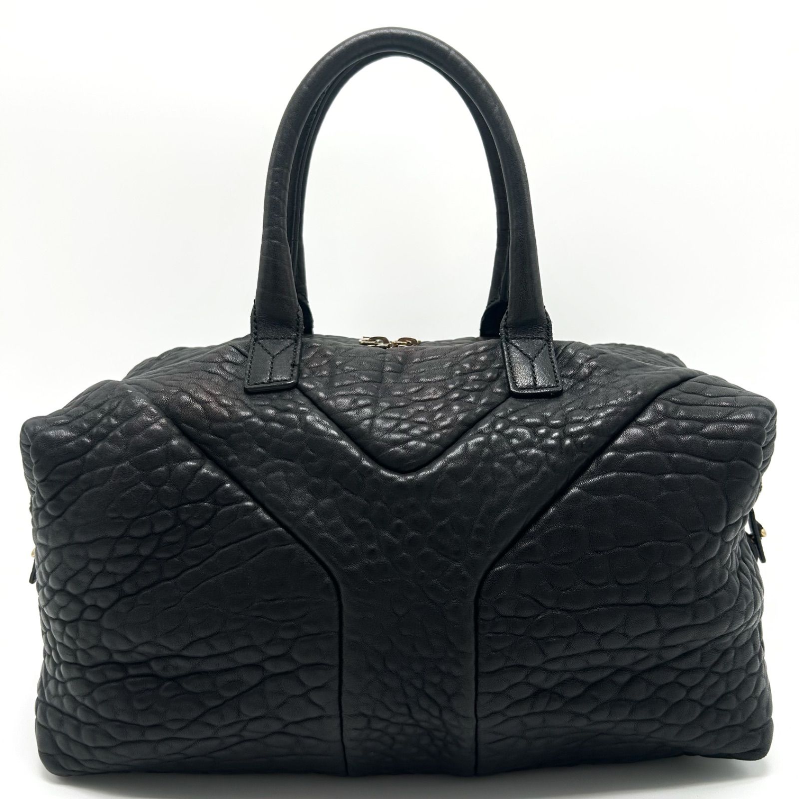 Yves Saint Laurent イヴサンローラン リヴゴーシュ イージー ボストンバッグ トート 肩掛け YSL 旅行 大容量 Yライン ゴールド金具 レザー ブラック メンズ レディース ユニセックス