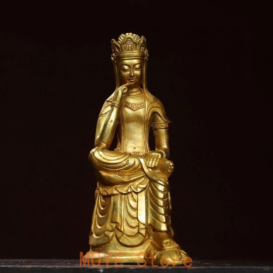 仏教美術 仏像 宝冠自在思惟菩薩像仏堂 家内 供養 銅製 彫刻