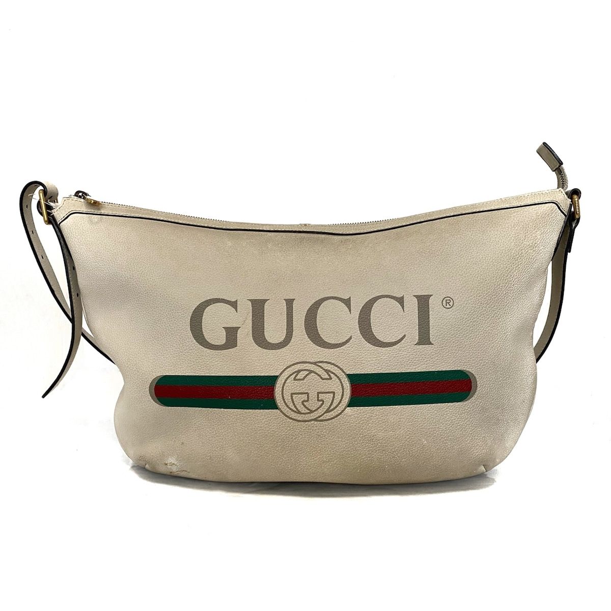 GUCCI(グッチ) ショルダーバッグ グッチ プリント ハーフムーン ホーボー ショルダーバッグ 523588 アイボリー×マルチ レザー