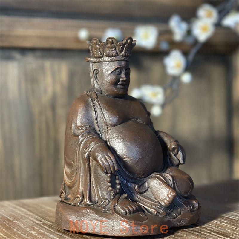 石像 仏像 宝冠弥勒仏 禅意 玄関 書斎 茶室 机面 供養 装飾品 工芸品 