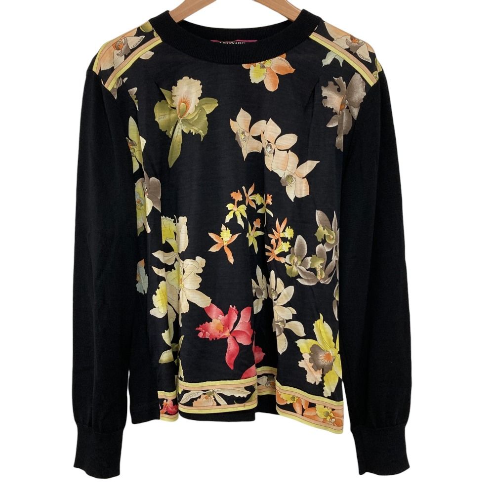 極美品♡レオナール　長袖ニット　カットソー　シルク　ウール　花柄　M LEONARD レオナール ウールシルク フラワープリント ニット