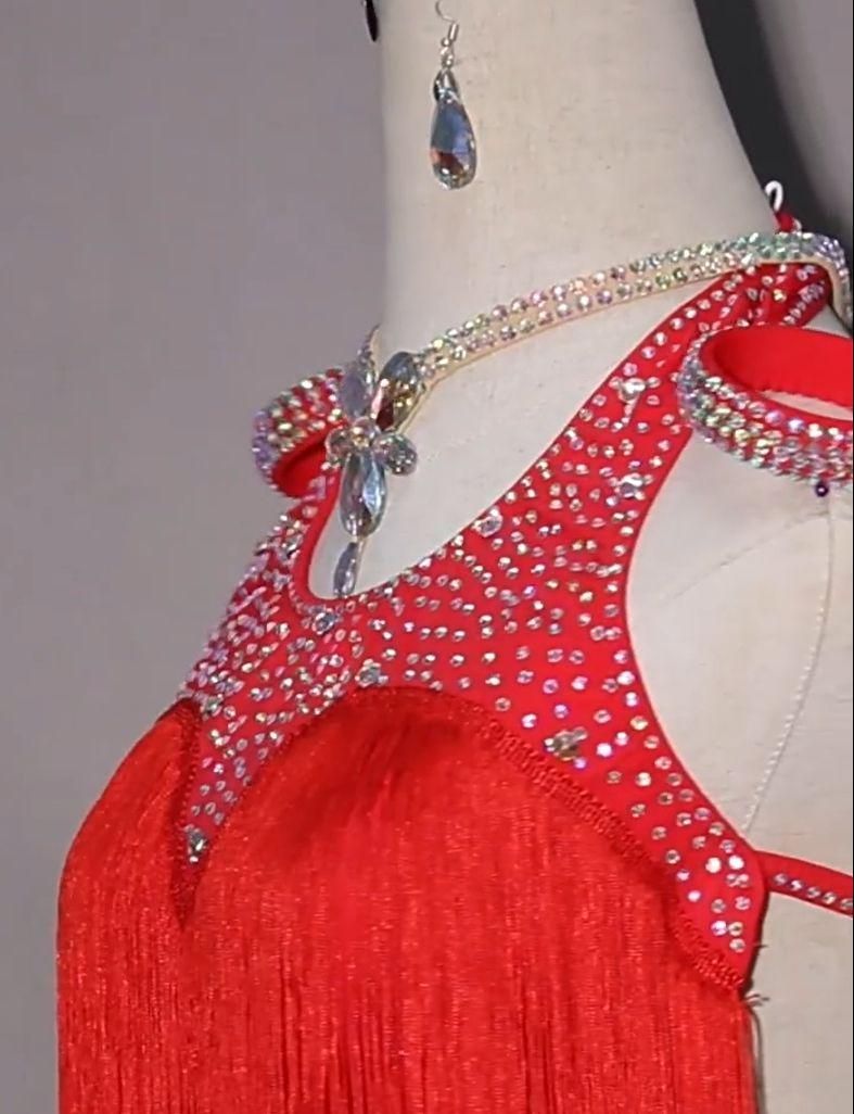 ラテンドレス ダンス ワンピース フリル ストーン オーダーメイド ラテンドレス ラテンワンピース ダンス ストーン フリンジ