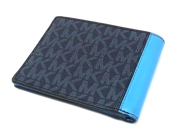 新品☆MICHAEL KORS ブルー シグネチャー  レザー ミニ 折り財布 新品☆MICHAEL KORS 折り財布 ブルー シグネチャー 折り財布 新品