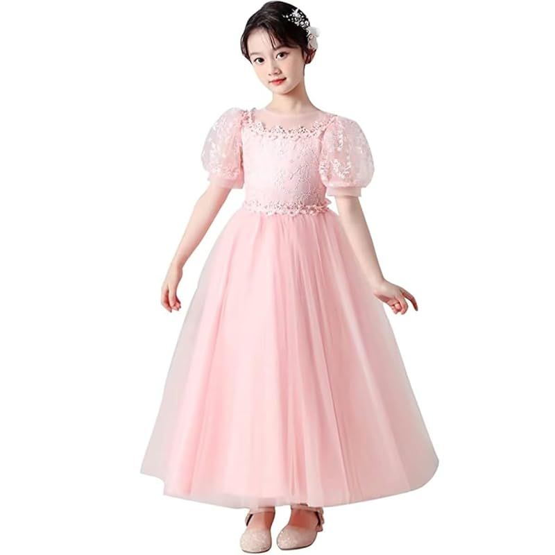 キッズ服(100cm~) 【新品】 [Ｋａｙｉｙａｓｕ] ロングドレス 女の子 子供ドレス 発表会 ピアノ パフスリーブ フォーマル 卒業式 フラワーガール 演奏会 入園式 誕生日 ジュニア ガールズ 刺繍 3-14歳 (120, ピンク) 1