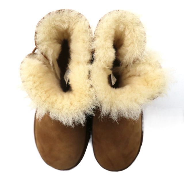 UGG ショート ムートンブーツ 23cm ベージュ スエードレザー WOMENS MINI BAILEY BUTTON 3352