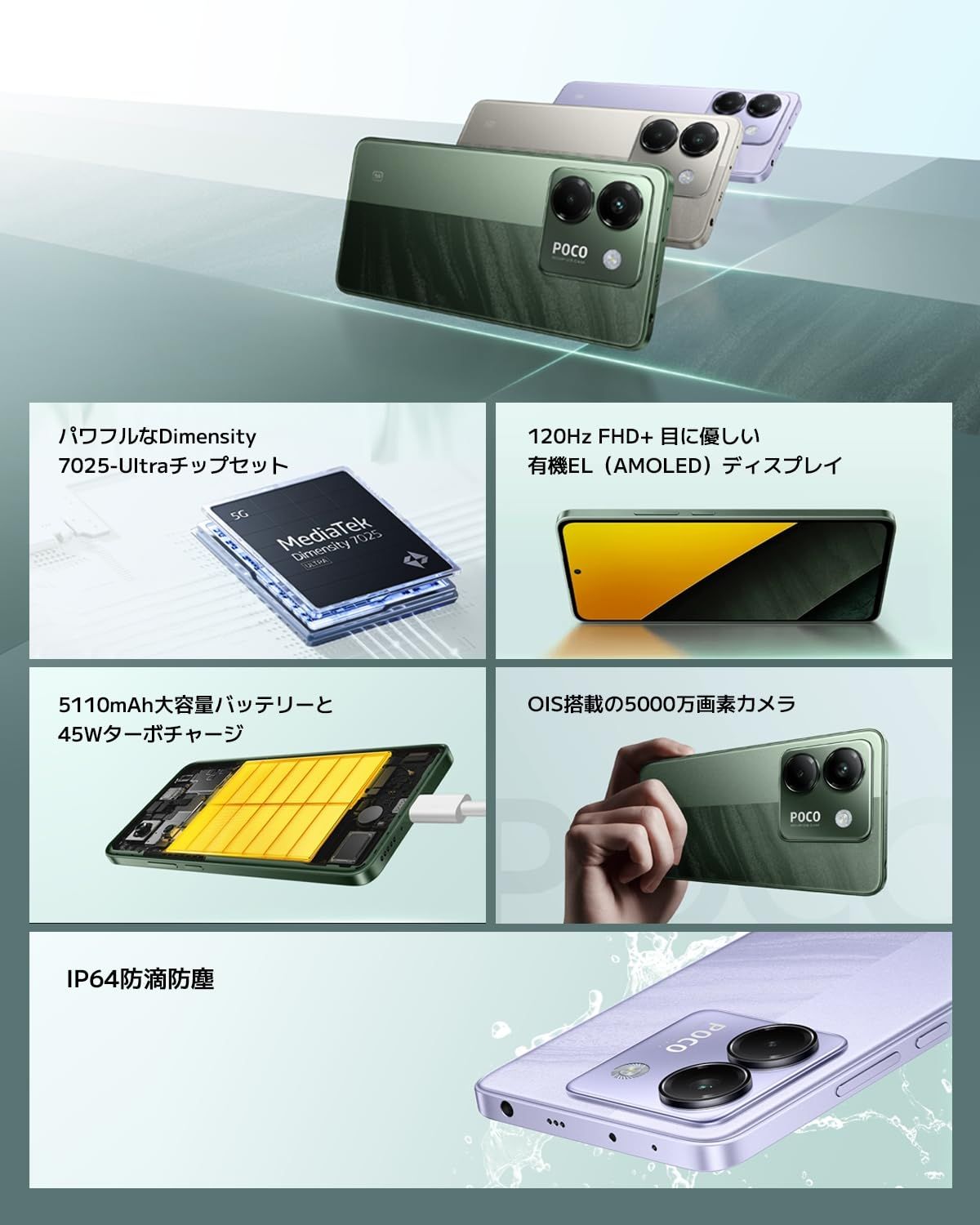 Xiaomi POCO M7 Pro 5G 8GB 256GB 日本語版 Simフリー スマートフォン 120Hz有機ELディスプレイ 大容量バッテリー docomo au SoftBank Rakuten Mobile 回線対応 シルバー シルバー