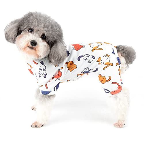 Lサイズ x 1_犬猫柄 ZUNEA 犬服 つなぎ ロンパース 小型犬 パジャマ 春 夏 おしゃれ かわいい 部屋着 寝間着 柔らかい 綿製 ペット ドッグウエア 洋服 可愛い 犬猫と動物柄 Tシャツ 子犬 猫 チワ