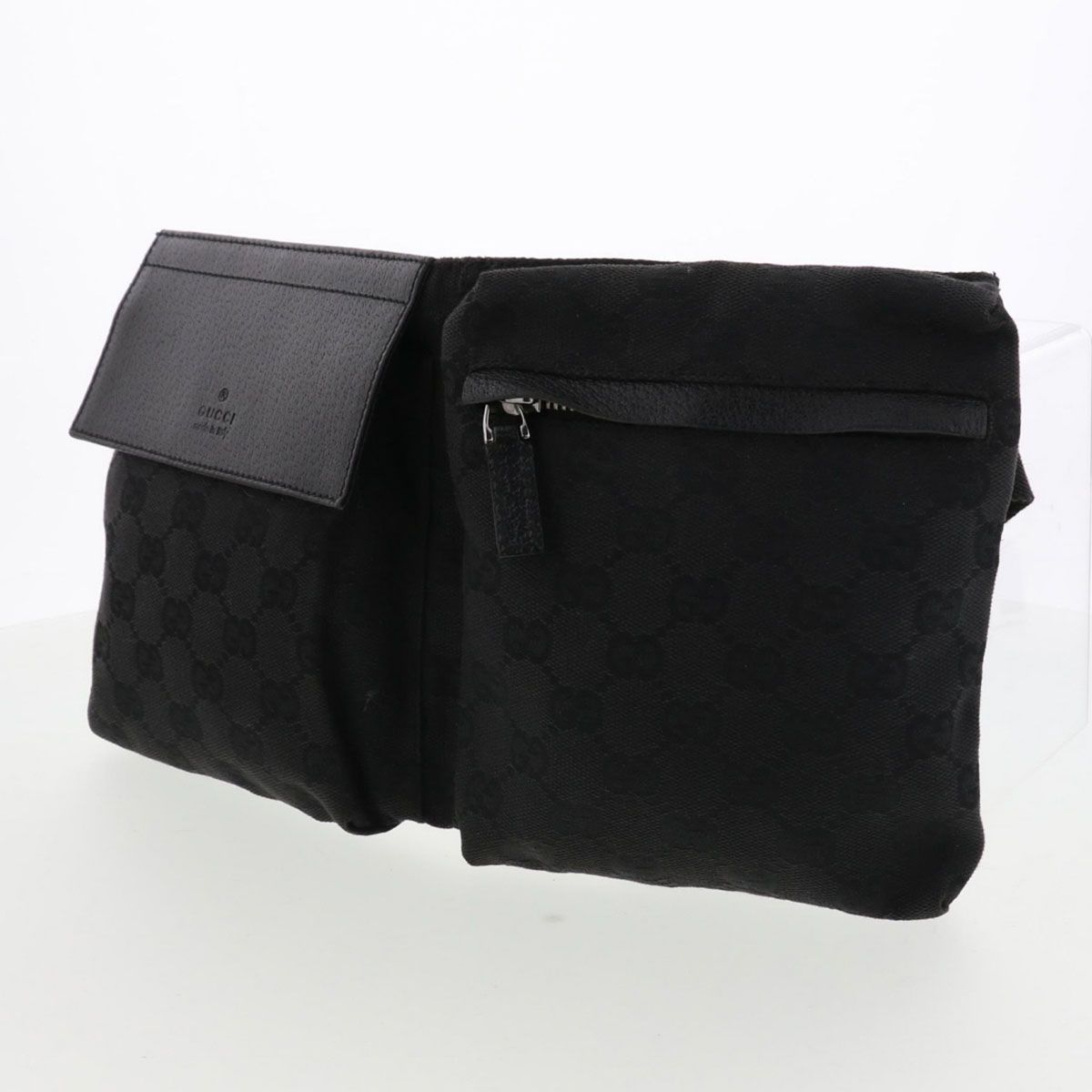 GUCCI グッチ GGキャンバス ウエストバッグ 28566 GG柄 キャンバス レザー ブラック レディース ウエストポーチ