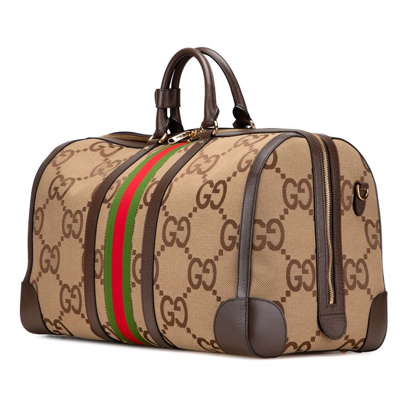 グッチ ジャンボGG シェリーライン ボストンバッグ ショルダーバッグ 2WAY 724612 ブラウン キャンバス レザー レディース GUCCI 1-0230124