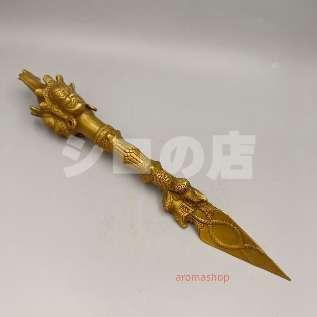 銅製 法器 三象馬頭金剛杵 降魔杵 鎮宅辟邪 開運風水 招財置物 工芸品