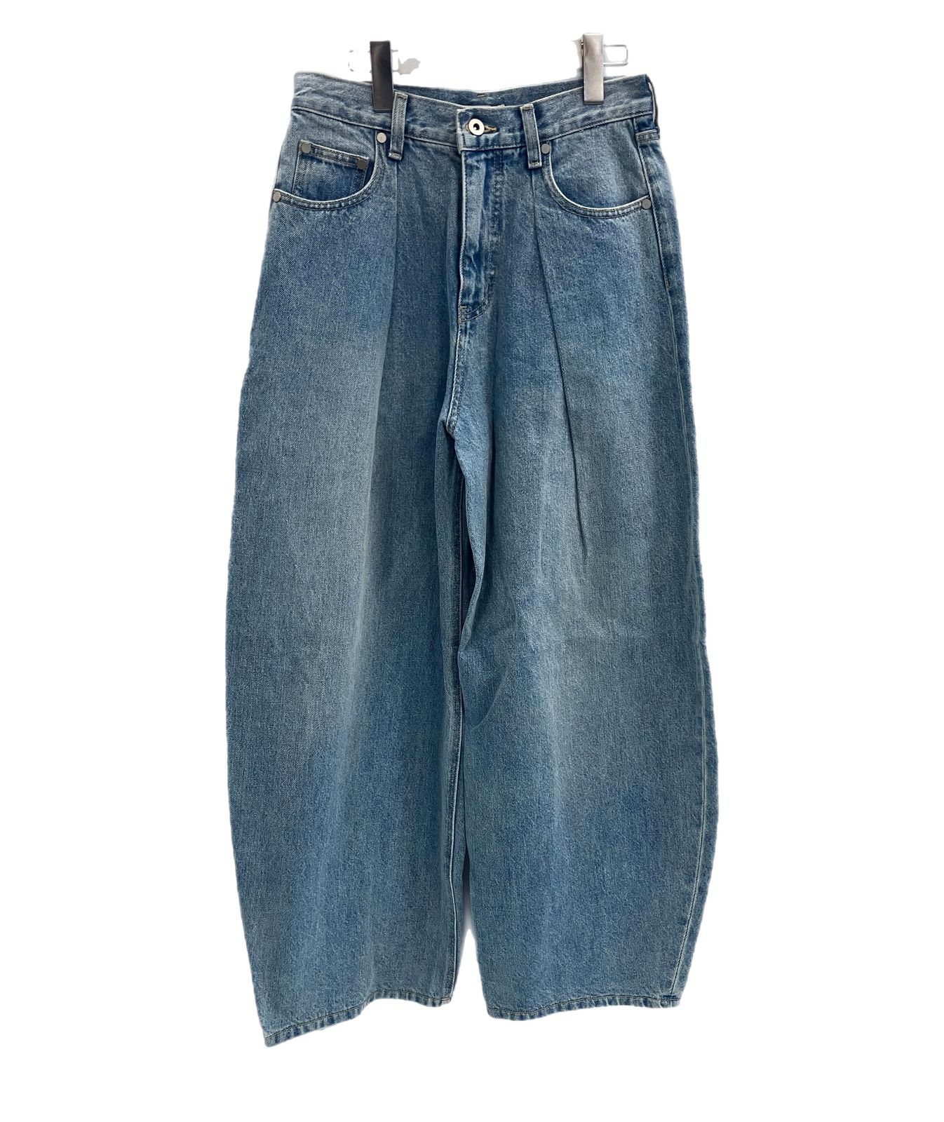 スロー バイ スライ THROW by SLY THROW J|W CURVE TUCKED PT ジャストウエスト カーブ タックド パンツ デニム ブルー 1 101LB-23